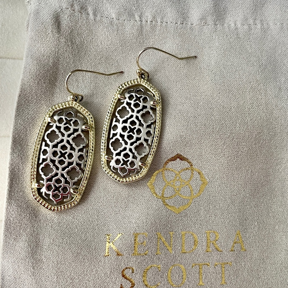 Kendra Scott, Elle Earrings, Gold with Silver Filigree inset